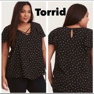 Torrid Top in Black Confetti Crisscross Georgette